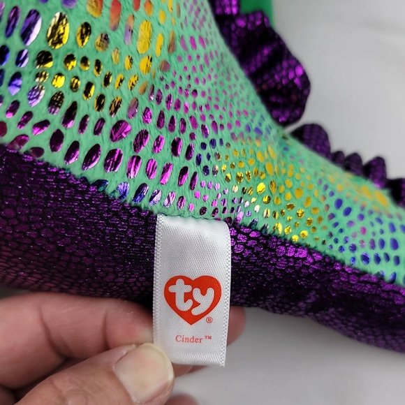 Ty Cinder The Dragon 10" Plush Stuffed Green Purple Shiny Metallic Scales 2017 - Picture 9 of 12